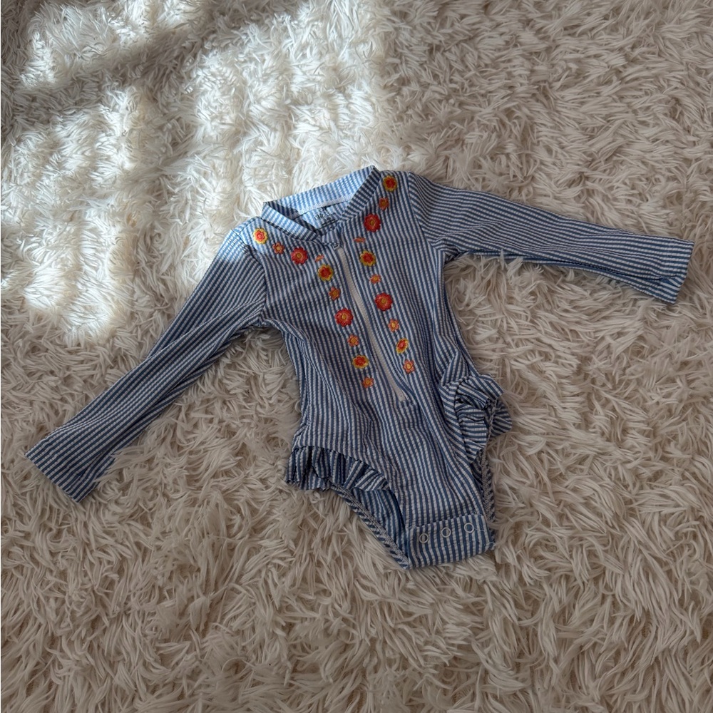 Little Me Blue Striped Kids Swim One Piece